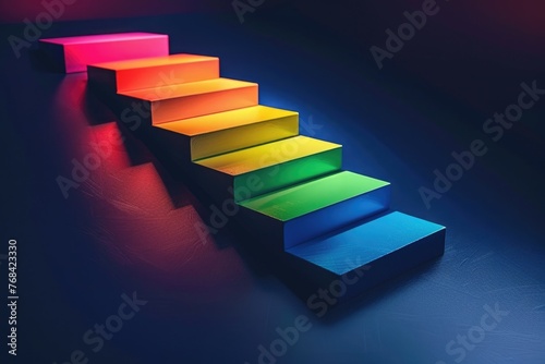 A colorful staircase with each step being a different color