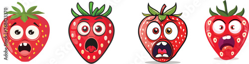 vector Groupset of strawberries with facial expressions