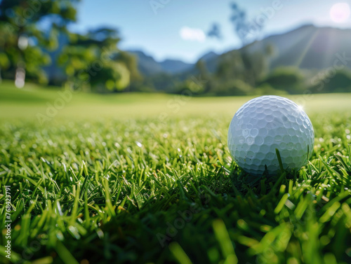 A golf ball is sitting on the grass in a field
