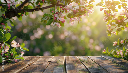 I've created an image that brings to life the essence of spring, capturing a serene garden where cherry and apple trees bloom in shades of pink and white under a clear blue sky This picturesque scene,