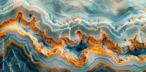 Beautiful pattern of stunning blue and gold agate surface . Created with Ai