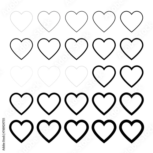 thin line to thick line. hearten set. vector heart love icon. Collection of the heart symbol, Love hearts signs icon set, love symbol vector. style. photo