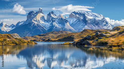 An image of stunning, rugged peaks with their magnificent reflection in a calm lake, embodying the wild
