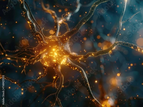 A close up of a brain with glowing neurons