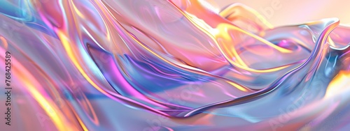 Gradient soft abstract waves with transparent glass style, , 3d render