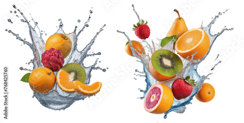 fruit in water splash isolated on transparent background