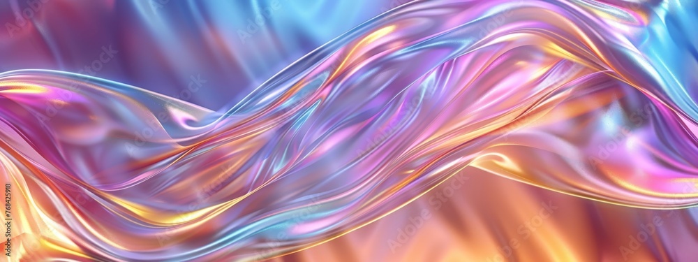 Gradient soft abstract waves with transparent glass style, , 3d render