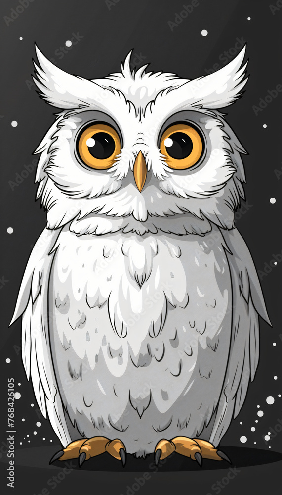 Sweet snowy cartoon owl with amber yellow eyes. Sweet snowy cartoon owl with amber yellow eyes.