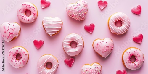 Delicious pink heart shape donut