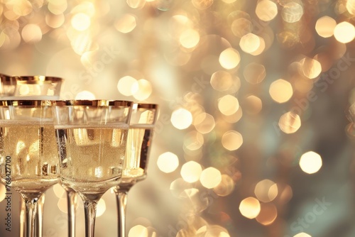 festive champagne glass celebration with golden bokeh background © Hassan