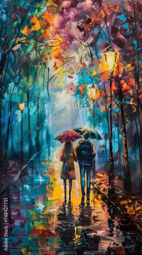 Love Couple in Street Scene Colorful Oil Painting old style Drawing Technique Art HD Print Neo Art V 7 p 4