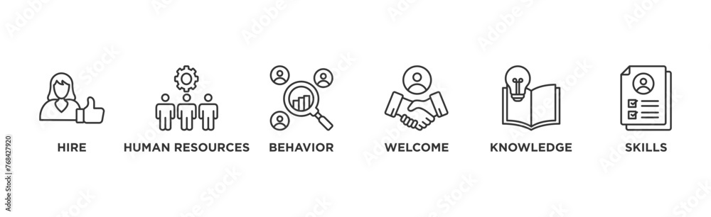 Onboarding banner web icon vector illustration concept for human resources business industry to introduce newly hired employee into an organization with behavior, welcome, knowledge, and skills icon - obrazy, fototapety, plakaty 