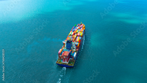 Aerial view of the freight shipping transport system cargo ship container. international transportation Export-import business, logistics, transportation industry concepts  © Photo Sesaon