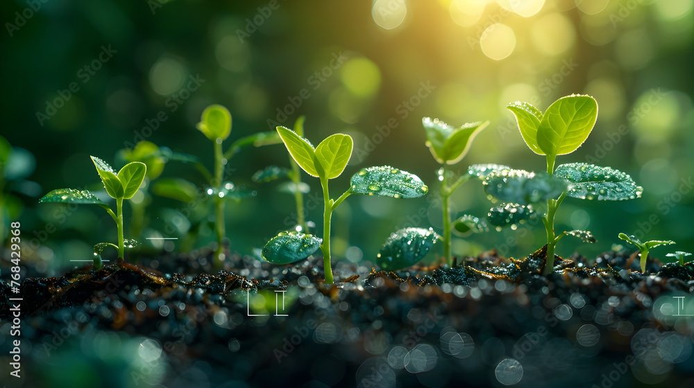 Sustainable Growth:Seedlings Emerging from Coins with a Tech-Infused Backdrop Sustainable Growth:Seedlings Emerging from Coins with a Tech-Infused Backdrop