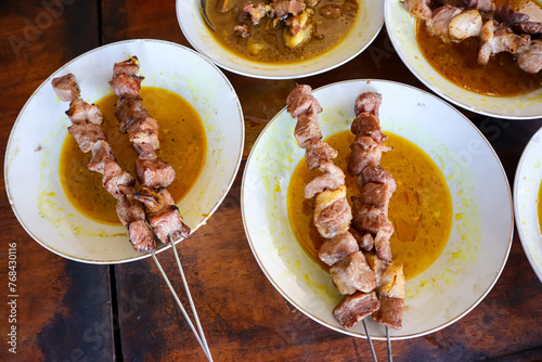 Sate Klathak, an uniq young goat or mutton satay dish with steel skewers that served with curry soup. Originally from Yogyakarta, Indonesia