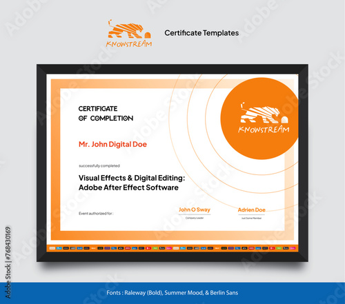 Knowstream Streaming TV Media - Series Identity Kit - Certificates Design Template for your marketing or campaign activity photo