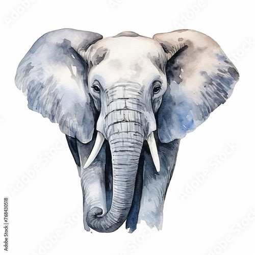 Elephant head  clipart, watercolor illustration clipart, 1500s, isolated on white background , low texture photo