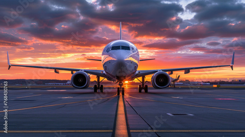 An airplane glides through the sky at sunset, encapsulating the essence of travel, aviation, and the beauty of flight