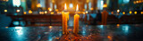 Intimate closeup of a candle flame in Orthodox church, symbol of faith and hope