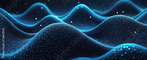 Abstract blue interweaving of colored dots and lines, Wave of dots and particles technology background and weave lines. Abstract background. Network connection structure. ai © Al Amin