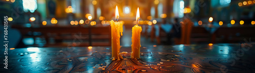 Intimate closeup of a candle flame in Orthodox church, symbol of faith and hope