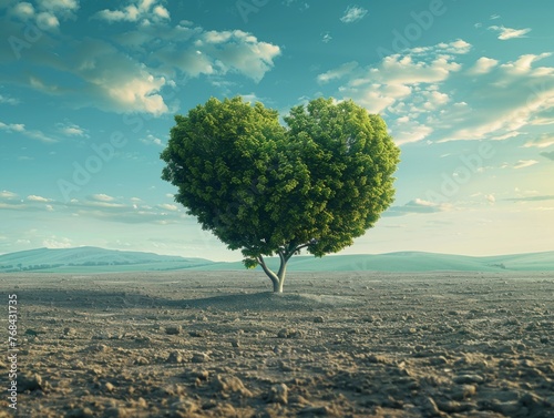 A conceptual image of a tree shaped like a heart growing on fertile land  representing love for the earth and natures bounty Love  bountiful.