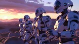  Joint patrol of robots and aliens ensuring peace dusk on a new world