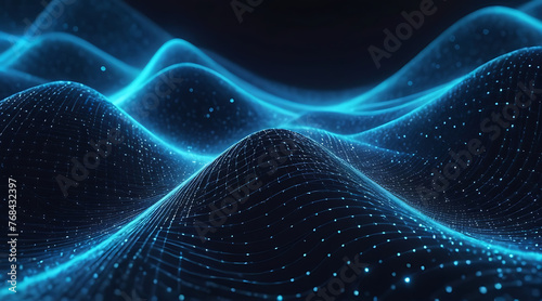 Abstract blue interweaving of colored dots and lines, Wave of dots and particles technology background and weave lines. Abstract background. Network connection structure. ai © Al Amin