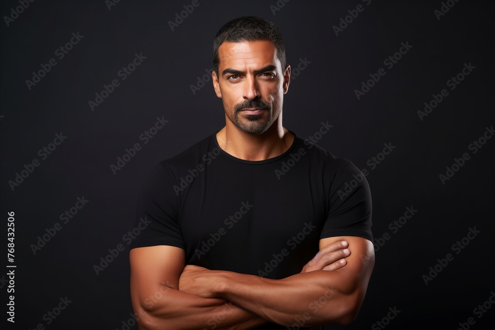 Portrait of a handsome middle-aged man in a black T-shirt. Portrait of a handsome middle-aged man in a black T-shirt.