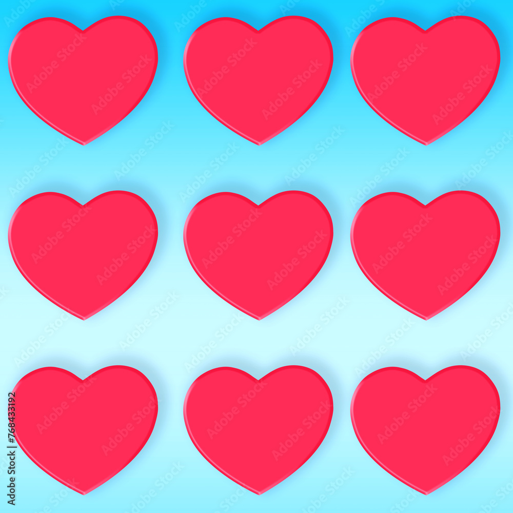 Illustration, heart and creative set for love or devotion, care and blue background. Shape, romance and collection for valentines day celebration, icon and abstract art for support or peace symbol