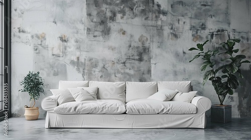 Modern White Sofa in Industrial-Style Living Room