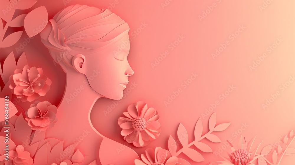 paper style, world woman's day, celebration, female, background with an empty space in the middle 