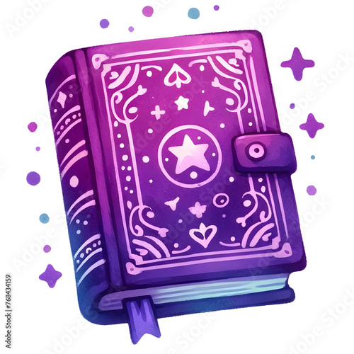 Cute purple magic book , witchcraft tool, for halloween decoration 