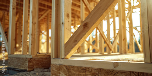 Close-up of a new wooden house frame