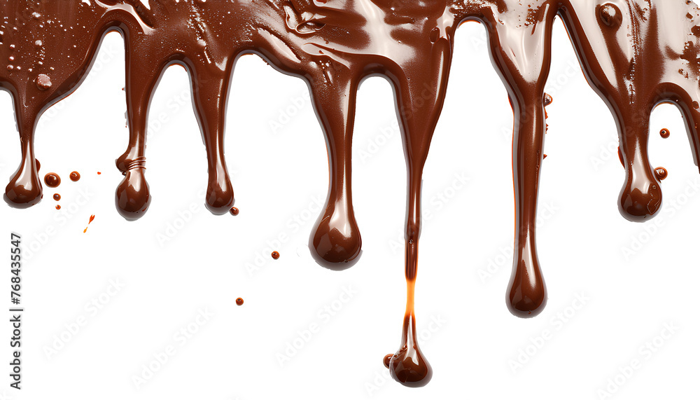 melt chocolate dripping line from the top, isolated on transparent background, copyspace  - obrazy, fototapety, plakaty 