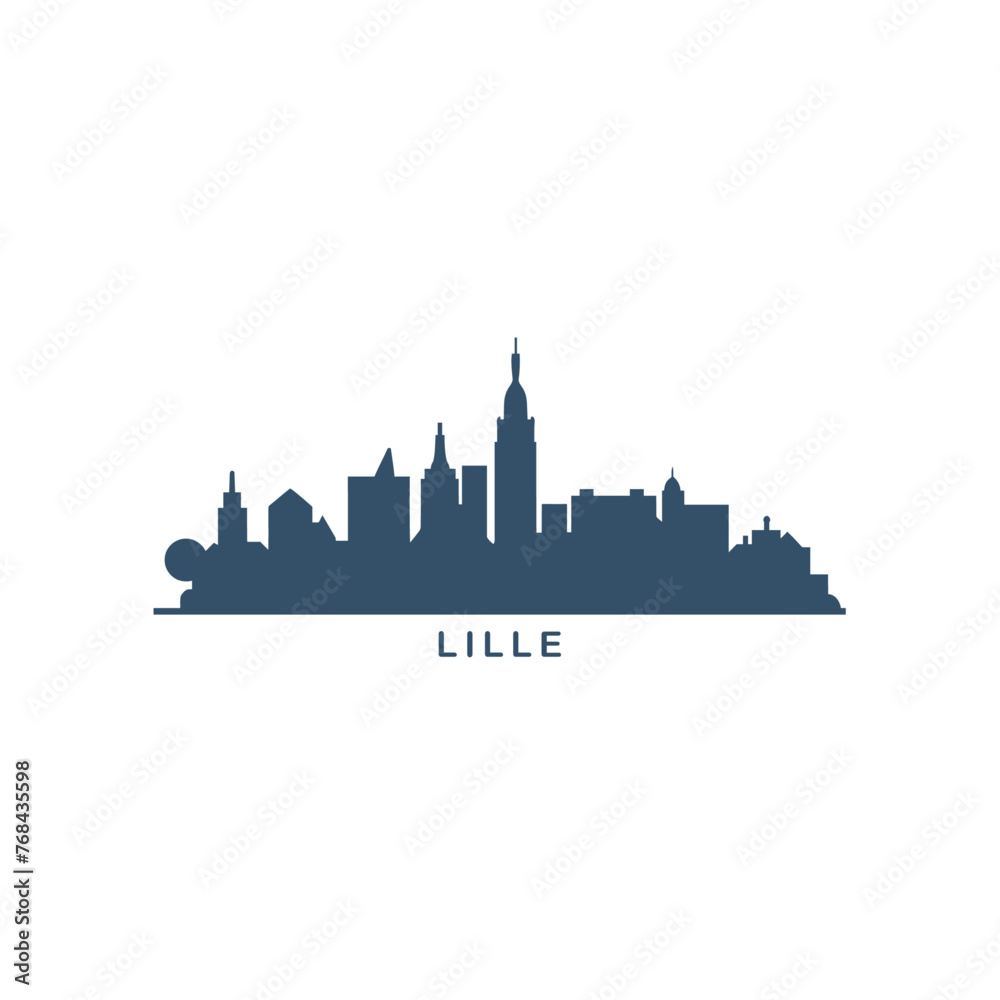 Fototapeta premium Lille cityscape skyline city panorama vector flat modern logo icon. France, French Flanders town emblem idea with landmarks and building silhouettes. Isolated graphic