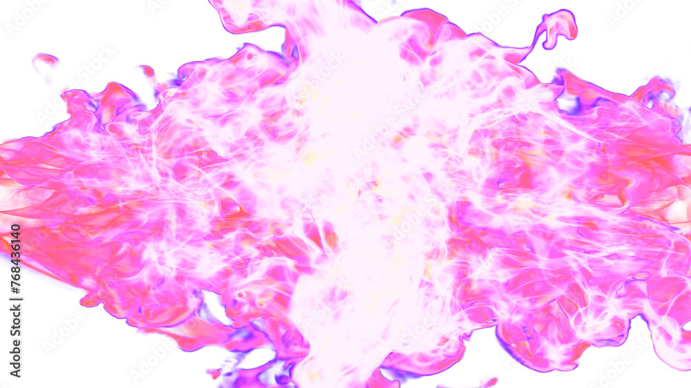 3d illustration. Tongues of pink flame collide from opposite sides on a white background.