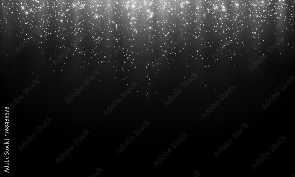 Dazzling silver glitter falling down realistic vector illustration