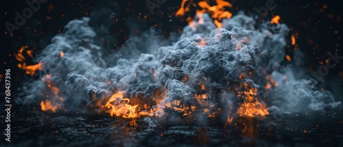  Close-up of flames on black backdrop, reflecting in water