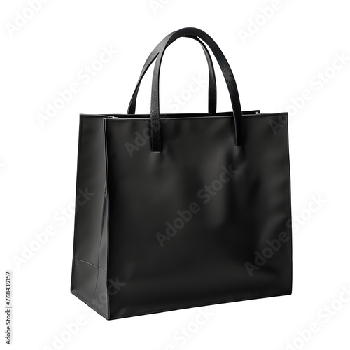 Empty Black Shopping Bag for advertising and branding. Mock-Up Package. on white and transparent background