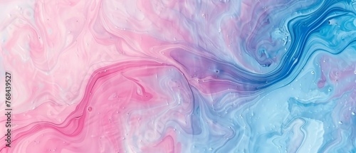  Blue, pink, and white fluid painting with water droplets on the bottom, swirling in the center