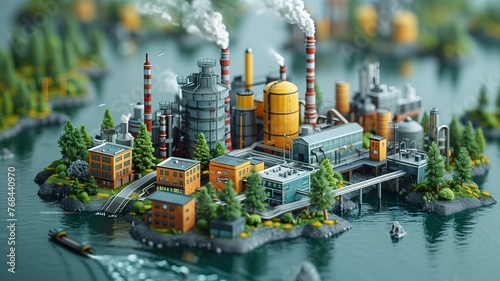 3D green industrial factory Eco-energy for sustainable energy saving environmentally friendly low carbon emissions.