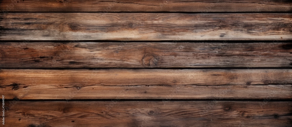 Naklejka premium Close-up view displaying a wooden wall showing numerous timber planks in various shades and textures
