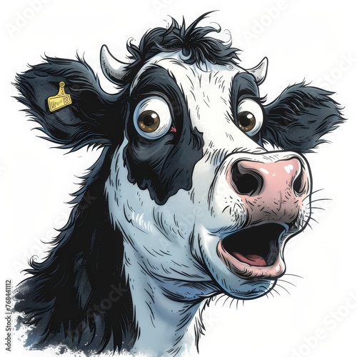 Funny looking cow illustration with a surprised expression