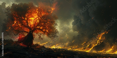 Moses by the burning bush at mount Horeb