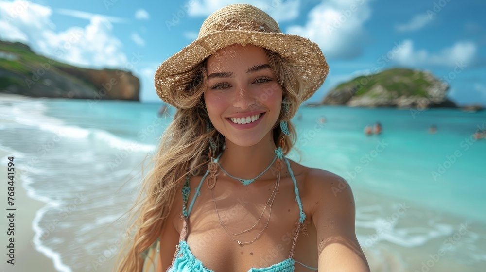 woman taking selfie by the sea