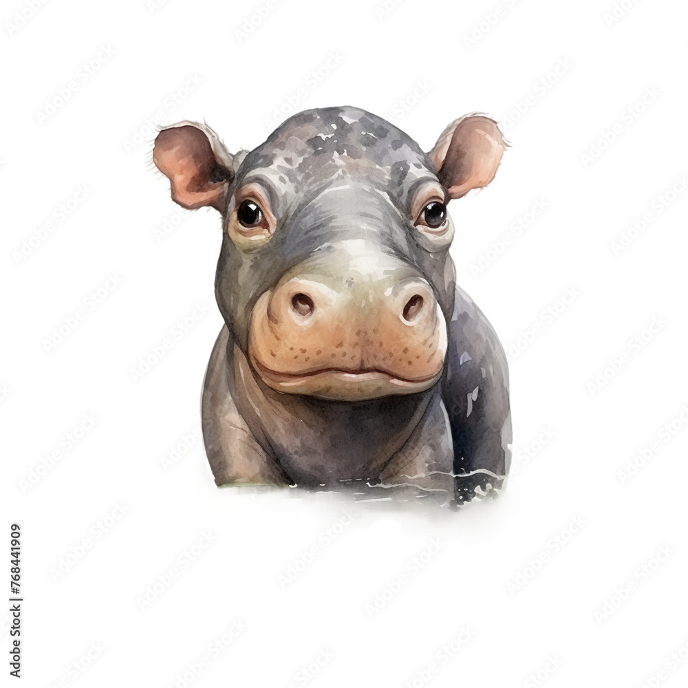 cute baby hippopotamus isolated on white background