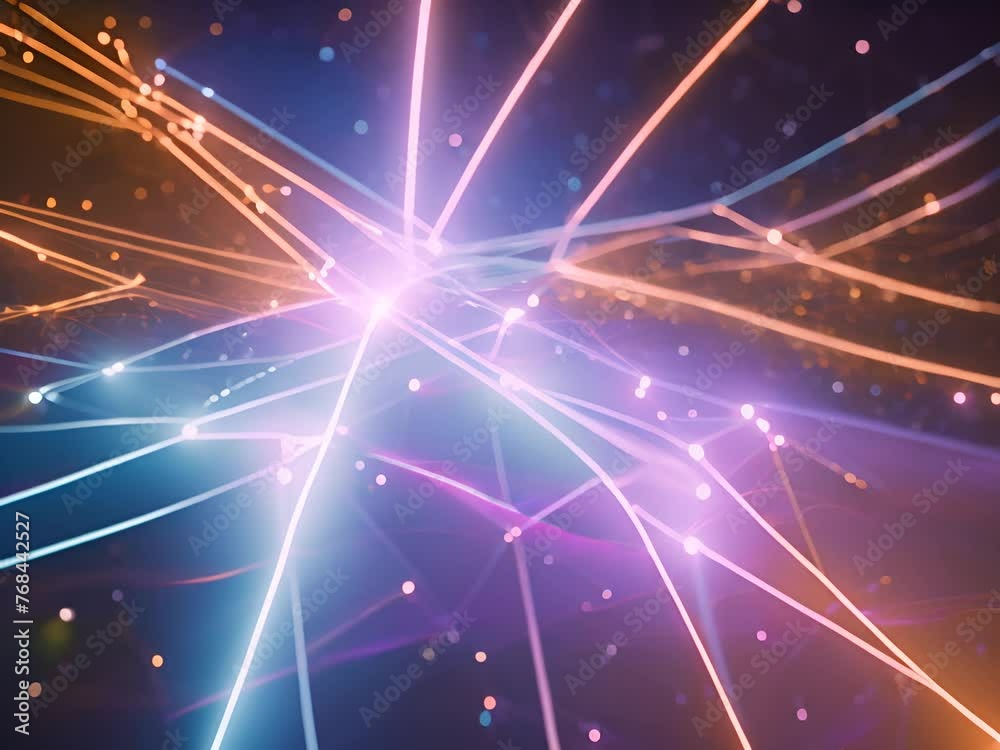 colorful lines of light connected by dots of light and forming triangles and pentagons colorful lines of light connected by dots of light and forming triangles and pentagons