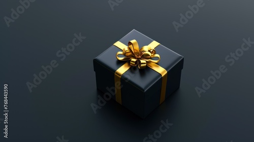 Gift box with gold ribbon black background. birthday gifts, Christmas gifts, . Decorative background