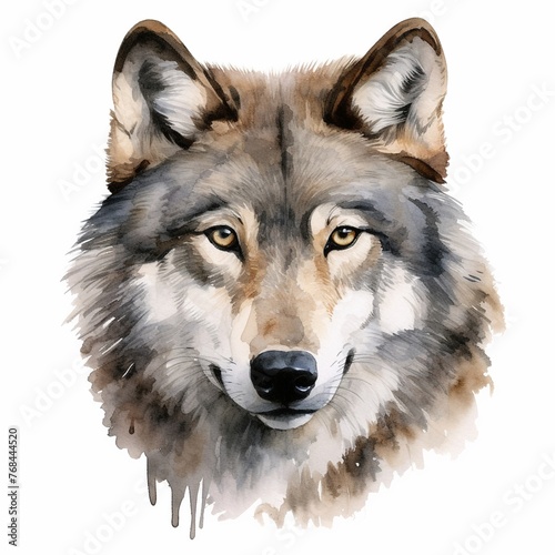 Wolf head  clipart  watercolor illustration clipart  1500s  isolated on white background   low texture